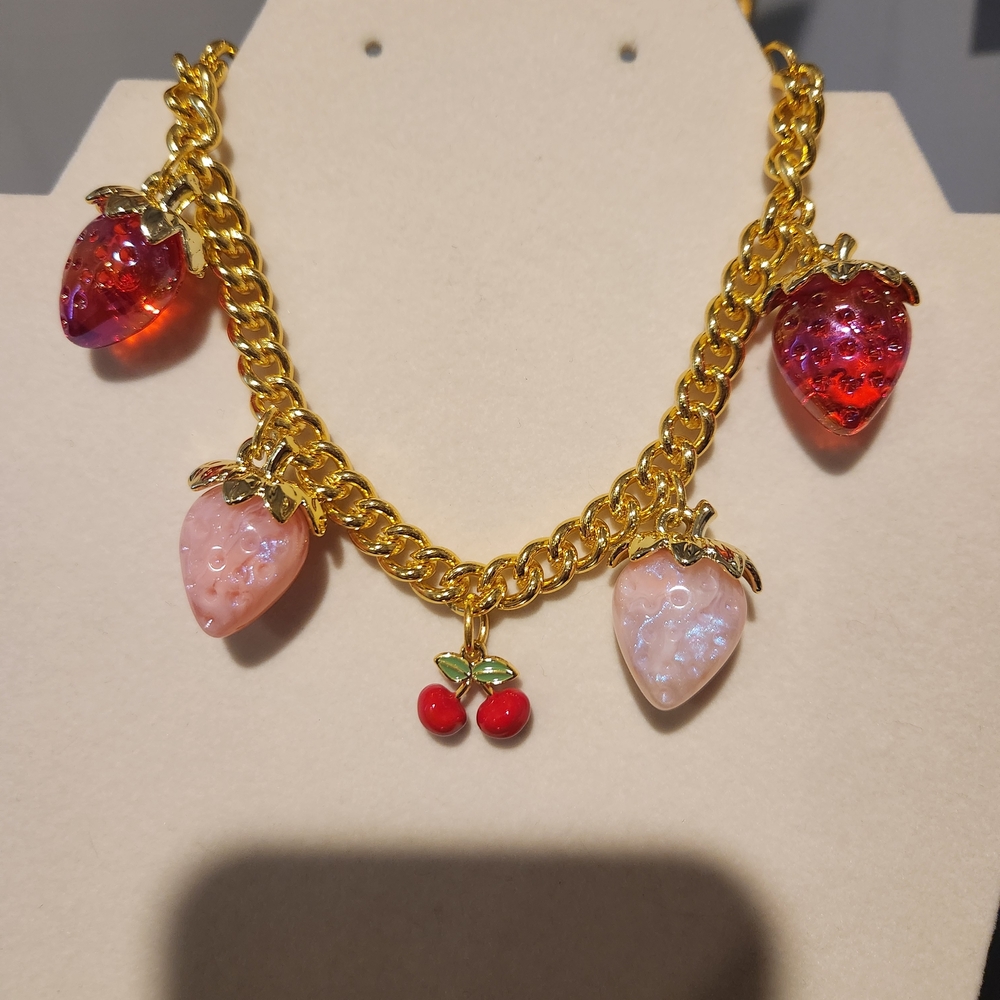 Gold Strawberry Purse Charm Chain